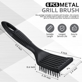 Sliner 6 Pcs 8 Inch Grill Brush with Scrap Black Grill Scrubbing Brush Stainless Steel Wire Grill Cleaner Brush BBQ Cleaner Accessories for Indoor Outdoor Grilling Grill Grate Remove Grease Burnt Food
