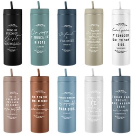 Teenyyou 10 Pcs Grandparent Day Gift Christian Tumbler for Women Men Bible Verse Skinny Cups 16 oz Plastic Religious Cups with Lids and Straws for Church Pastor's Wife Sunday School (Spanish Leaf)