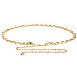 Plus Size Chain Belt for Women, Gold and White Faux Small Pearl Waist Belt, 51 Inch Adjustable Extra Long Body Decorate for Dresses, Party, Casual Wear, Fashion Jewelry Accessory
