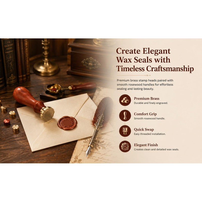 2 Pcs Frame Wax Seal Stamp Set, 3D Embossed Brass