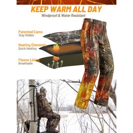 NEW VIEW Women Camo Heated Pants with 10000mAh Battery Pack, Fleece Lined Insulated Hunting Pants for Cold Winter Outdoors