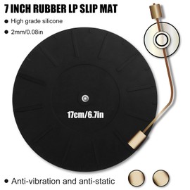 Silicone Turntable Mat, 7 Inch Diameter Turntable Platter Mat Anti-Static & Anti-Slip Record Player Mat Turntable Rubber Mat Turntable Slipmat Pad for All LP Vinyl Record Players (Black)
