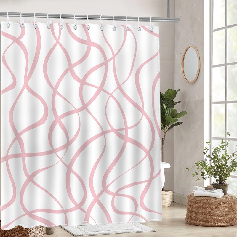Avezano Grey Striped Shower Curtain Modern Abstract Wavy Grey Bathroom