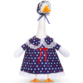 Yeyeplum 4th of July Goose Outfit Set for 23'' Plastic Lawn Porch Goose Statue Clothes Patriotic Skirt with Flag Independence Day Costume for 4th of July Outdoor Patio Yard Lawn (Flower Hat)