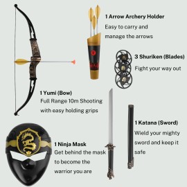 bestpricecenter Ninja Warrior Role Play Toy Set for Kids – Sword, Bow, Arrows, Mask, Shuriken