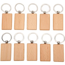 10 Piezas Llavero de Madera en,Sin Acabar, Suave y Duradero Kit DIY para Pintar o Grabar, Manualidades y Regalos Personalizados