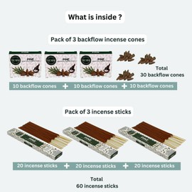 Pine Incense Sticks & Backflow Incense Cones for Waterfall Combo Pack - 60 Insence-Sticks + 30 Backflow Cones - Insents - Incense Waterfall Cones - Inscense