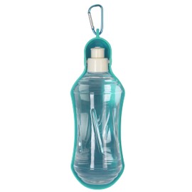 Pounce + Fetch 18 oz. Travel Dispenser in Aqua or Grey Pet Water Bottle, 3.2"x 3"x 9.7"