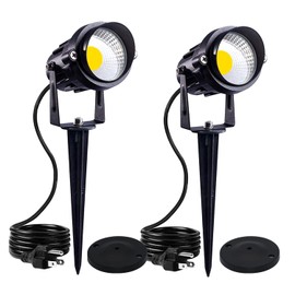 HANNAHONG 5W AC120V Landscape Up Down Spot-Light with Spiked Stand and Base,Warm White COB LED for Lawn Garden Decorative,Yard Step Wall Outdoor Lighting Lamp,5 Ft Cable with Plug,Waterproof