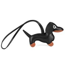 Dachshund Keychain, Dog Shaped Keychain Bag Charm Cute Dachshund Keyring Leather Stuffed Animal Bag Pendant Puppy Ornament Key Chain for All Dog Lovers(Black)