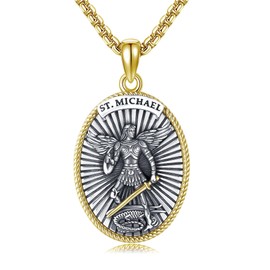 HBLICY Saint Michael Necklace for Men 925 Sterling Silver St Michael Pendant Necklace Archangel Amulet Medal Protection Jewelry for Men Women