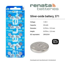 Renata 371 SR920SW Batteries - 1.55V Silver Oxide 371 Watch Battery (10 Count)