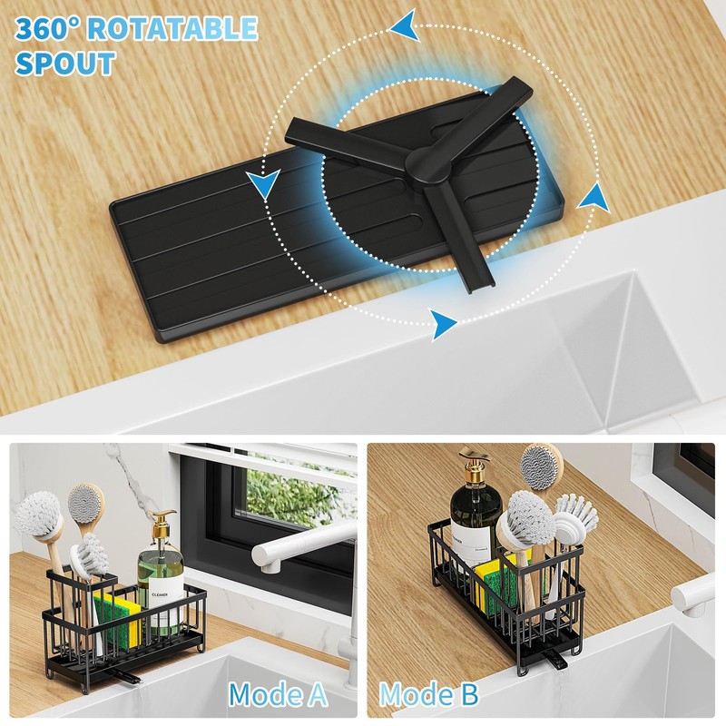 Cisily Black Sponge Holder for Kitchen Sink, Sink Caddy Organizer