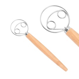 Mixing Whisk, Double Eyes Stainless Steel Danish Dough Whisk, Egg Beater with Wooden Handle, Bread Dough Mixer Accessory Tool for The Kitchen(Size:1)