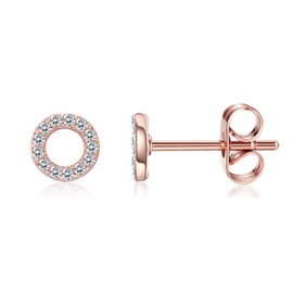 Minimalist Geometric Mini Stud Earrings for Women Second Hole Sensitive Ear Fashion Tiny Huggie Cubic Zirconia Post Hypoallergenic Gifts for Best Friend Birthday (Circle Rose Gold)