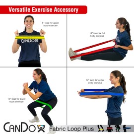 CanDo Fabric Loop Plus, 12" Resistance Exerciser Loops, Set of 3, Black (X-Heavy) Silver (XX-Heavy) Gold (XXX-Heavy)