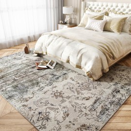 Washable Area Rug for Living Room Bedroom - 8x10 Vintage Boho Rug, Modern Abstract Indoor Carpet, Distressed Non-Slip Non-Shedding Soft Floor Rug for Dining Room Playroom Office