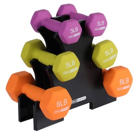 HolaHatha 2, 3, 5, 8, and 10 Pound Neoprene Dumbbell Free Hand Weight Set with Rack, Ideal for Home Exercises to Gain Tone and Definition, Pastel
