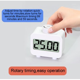 Digital Kitchen Timer for Cooking with Rotating Knob for Preset time, 99 Minute Timers for Kids/Classroom with Alam or Flashing Light During Silence, Count Up/Down Timer,White