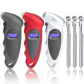 Frienda 3 Pcs Digital Tire Pressure Gauge Backlight LCD Car Pencil Air Pressure Gauge Heavy Duty Chrome Metal Head Stainless Steel Body Measurement Tool for Cars Motorcycles Trucks Bikes Tires