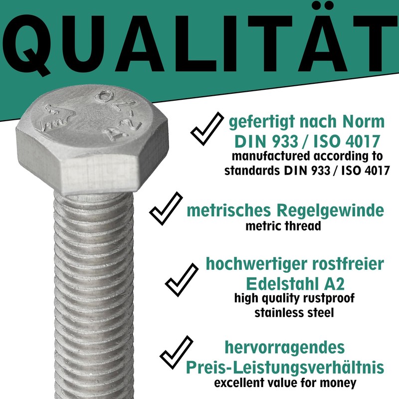 Hexagon Head Screw According to DIN 933 / ISO 4017