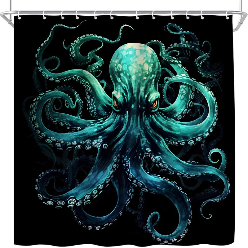 Octopus Shower Curtain Green Octopus Tentacles Ocean Vintage Sea Wildlife