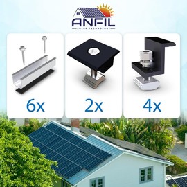 ANFIL Solar Bracket Metal Roof Mounting Set, 12 cm Rails and Accessories, Black Adjustable Bracket, Aluminium Solar Module Holder for Solar Mounting, Flat Roof, Applicable Solar Panels, Thick 30-35 mm
