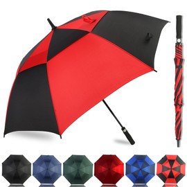 LLanxiry Umbrella Large Golf Umbrellas for Rain Windproof 54/62/68 Inch Automatic Open Double Canopy Oversized Vented Stick Umbrellas for Men and Women (Black/Red/54in)