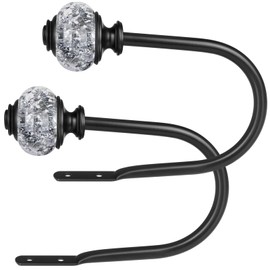 2 Pack Black Curtain Holdbacks, USFOOK Decorative Drapery Tiebacks, Curtain Tie Back Hooks for Wall with Translucent Finials (6.1" L x 4.1" W)