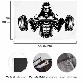 Swono Gorilla Weightlifting Flag Barbell Fitness Theme Bodybuilder Gym Outdoor Garden Flag Indoor Flag Home Decor Standing Farm Flag Banner 3x5ft