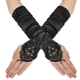 BABEYOND Short Opera Party 20s Fingerless Satin Gloves Tea Party Stretchy Adult Size Elbow Length