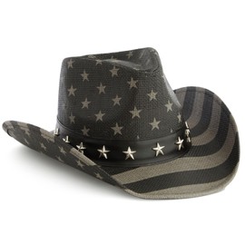 Zodaca Straw Cowboy Hat American Flag for Men & Women - One Size, Red White & Blue Stars & Stripes - Durable Paper Straw & Wide Brim for Costume Party & Western Events - Cowboy Hat Men