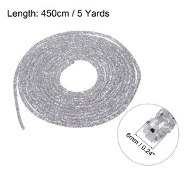 MECCANIXITY 5 Yard 6mm 0.24 inch Glitter Sequins Rope Sequins Rhinestone Tube Cord for DIY Wedding Dresses Costume Clothing Shoes Jewelry Accessory Gray Silver