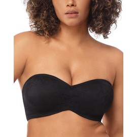 HSIA Women's Strapless Bra for Big Bust, Bandeau Full Coverage Plus Size Anti-Slip Underwire Bras for Large Breasts Lace Black