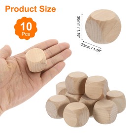 sourcing map 10 Pcs Blank Wooden Dice, 30mm/1.18inch Unfinished Wooden Cube Rounded Corners Square Block for DIY Craft Projects
