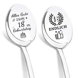DIKARIYA Coffee Spoon Gift, 2 Spoons with Engraving, Stainless Steel Coffee Spoons, Tea Spoons Gifts for Birthdays, Anniversaries, Valentine's Day, Father's Day, Mother's Day, Christmas (18th Birthday