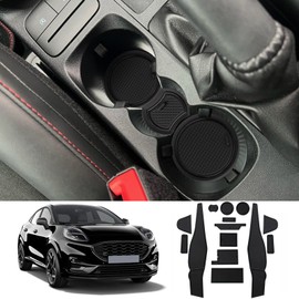 Coleya Non-Slip Mats Compatible with Ford Puma 2020-2024, Centre Console Rubber Mats, Door Seam Mats, Drink Holder Mat, Ford Puma Accessories, Rubber Non-Slip Mats (Black)