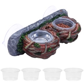AIICIOO Dual Gecko Feeder Ledge Vine Reptile Feeding Drinking Bowl Lizard Suckers Vine Feeding Cup Gecko Terrarium Accessories Decor for Gecko Bearded Dragon Turtle with 6 PCS Bowl