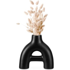 Navaris Deko Vase modern schwarz - Wohnzimmer Blumenvase - Pampasgras Donut Vase - für Fensterbank Sideboard Kommode - Trockenblumen Home Decor