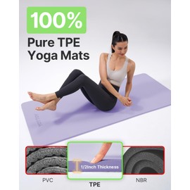 YOTTOY Yoga Mat，Extra Thick Yoga Mat (1/2inch),Professional TPE Exercise Mat,Non-Slip Workout Mat for Yoga, Pilates, Fitness, Barefoot Workouts, Home Gym Studio with Strap