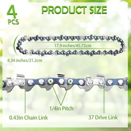 4 Pcs Chainsaw Chain for 6-Inch Bar Small Chainsaw Chain Electric 6 Inch Chainsaw Chain Mini Chainsaw Chain Cordless Universal Chainsaw Chain (37 Drive Links)