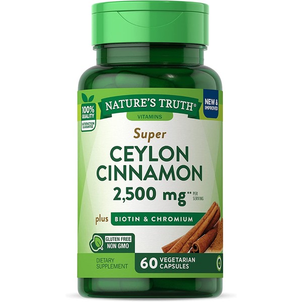 Nature's Truth Super Cinnamon plus Biotin & Chromium Quick Release Capsules - 60 ct, Pack of 2