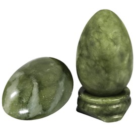 KYEYGWO Polished Green Jade Crystal Egg with Stone Stand, Oval Ball Gemstone for Reiki Healing and Decoration