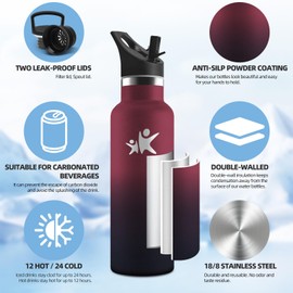 HoneyHolly Children's Water Bottle, 500 ml, BPA-Free, Stainless Steel, Leak-Proof Insulated Flask, Double-Walled, Water Bottle, Thermos Flask, with Straw, Water Bottle for Sports, School, Office