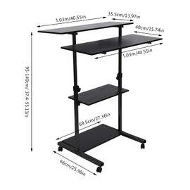 LYNICESHOP 40 "Adjustable Rolling Stand Up Desk with Casters, Portable Standing Desk with Guide Rails (Black)