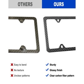 Aootf Carbon Fiber License Plate Frame- 100% Real Carbon Cloth Wrapped Stainless Steel Car Tag Cover, 1 Pack Black Holder with Anti Theft Screws Caps, Slim Edge 4 Hole