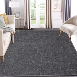 GarveeHome Area Rug 8x10 for Dining Bedroom Machine Washable Easy-Clean Rugs Modern Simple Carpet Non-Slip Low Pile Stain-Resistant Contemporary Solid Bistro Area Rug for Living Room Office Dark Gray