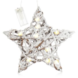 com-four® artificial LED poinsettia covered with snow, winter door wreath white with lighting and timer, decoration star with 10 warm white LEDs, Christmas decoration (01 piece - white - star 30cm)