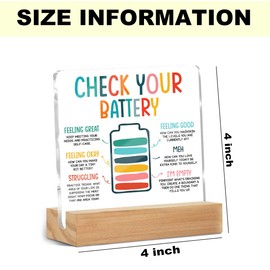 Inspirational Gifts for Women Men Coworkers, Mental Health Therapist Office Desk Decor Clear Acrylic Sign, Therapist Office Art Decor for Desk Gadgets Tabletop Cubicle, Check Your Battery