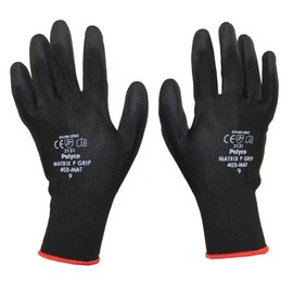 6 Pairs - POLYCO Matrix P Grip - Black PU Gloves Size 9 Large Gardening Work Mechanic Builders PPE Grip